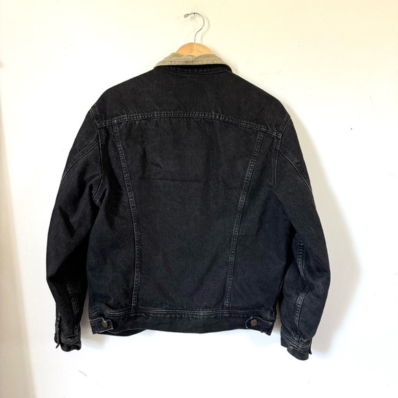 Vintage Lee Jean Jacket Stormrider Black Denim Coat Blanket Lined Mens Medium - Picture 8 of 8